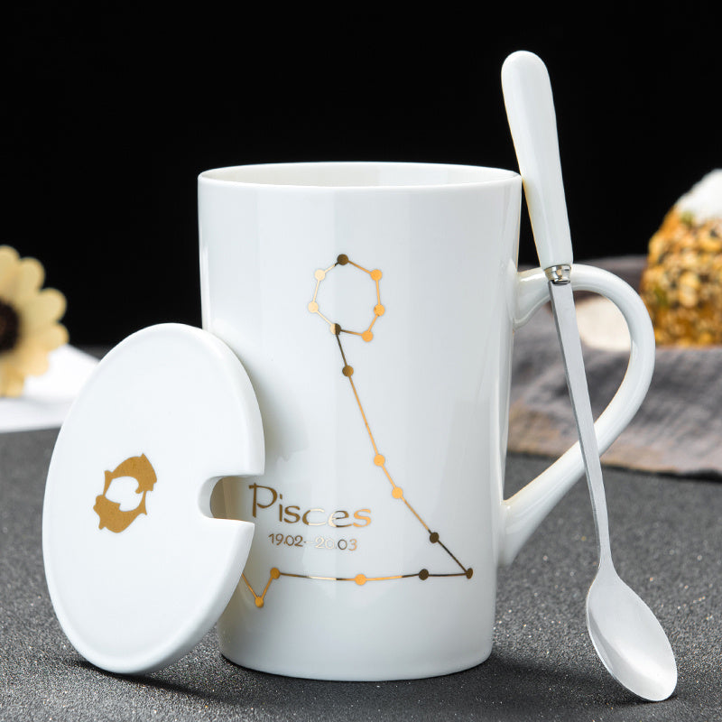 Personalized Ceramic Mug with Lid and Spoon