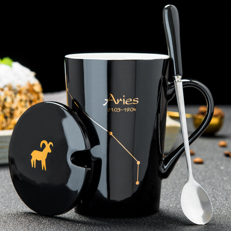 Personalized Ceramic Mug with Lid and Spoon