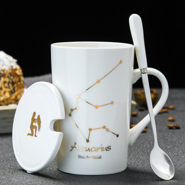 Personalized Ceramic Mug with Lid and Spoon