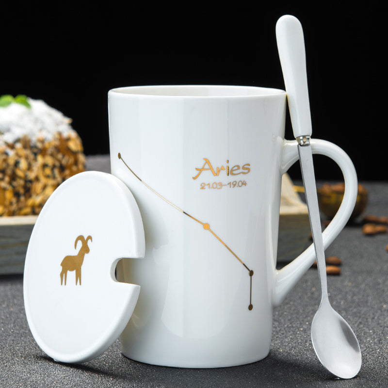Personalized Ceramic Mug with Lid and Spoon