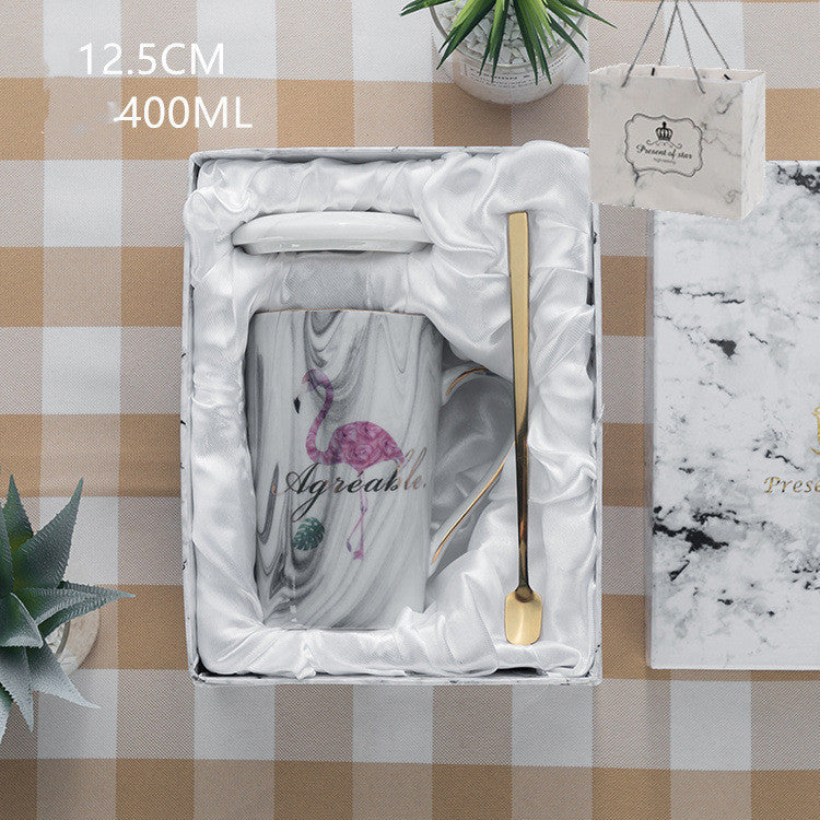 Large Capacity Ceramic Cup with Lid and Spoon