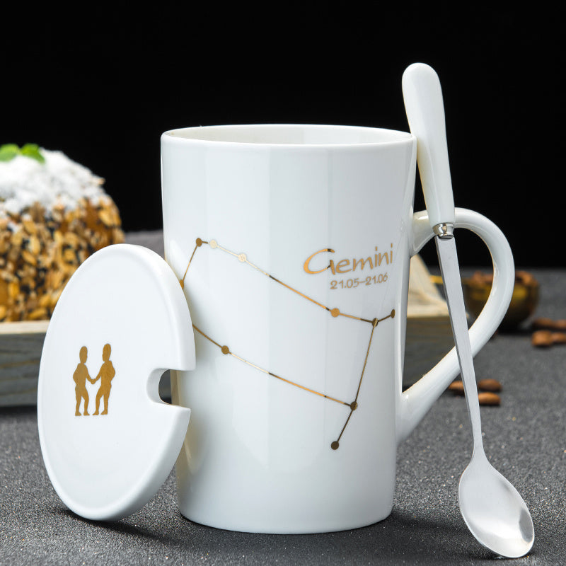 Personalized Ceramic Mug with Lid and Spoon