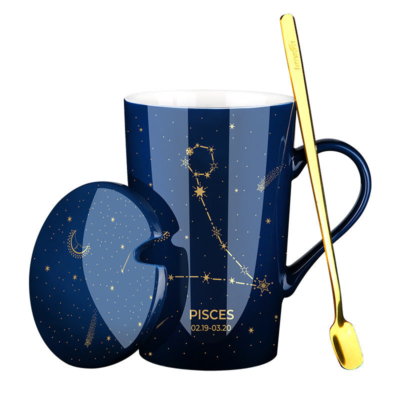 Ceramic Constellation Coffee Mug with Lid and Spoon