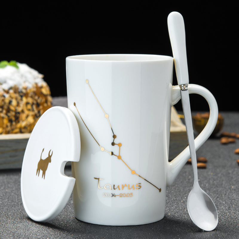 Personalized Ceramic Mug with Lid and Spoon