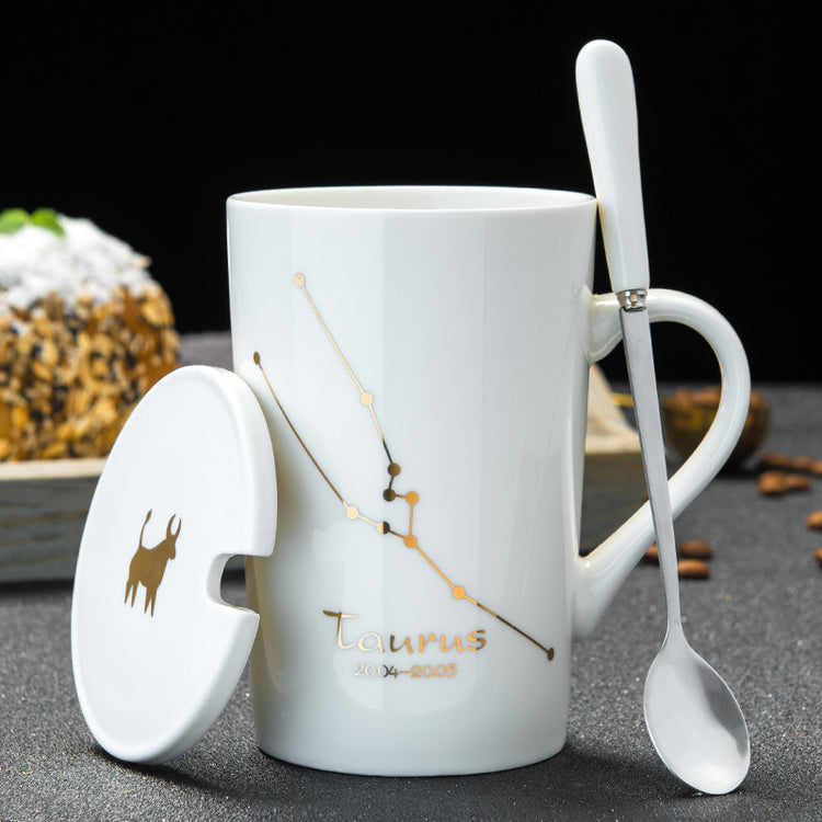 Personalized Ceramic Mug with Lid and Spoon