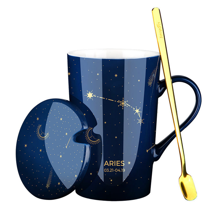 Ceramic Constellation Coffee Mug with Lid and Spoon