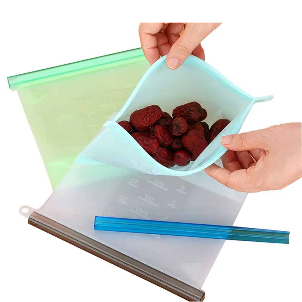Silicone Bags Reusable Silicone Food Bag Airtight Seal Food Preservation Bag Food Grade for Vegetable, Liquid, Snack, Meat