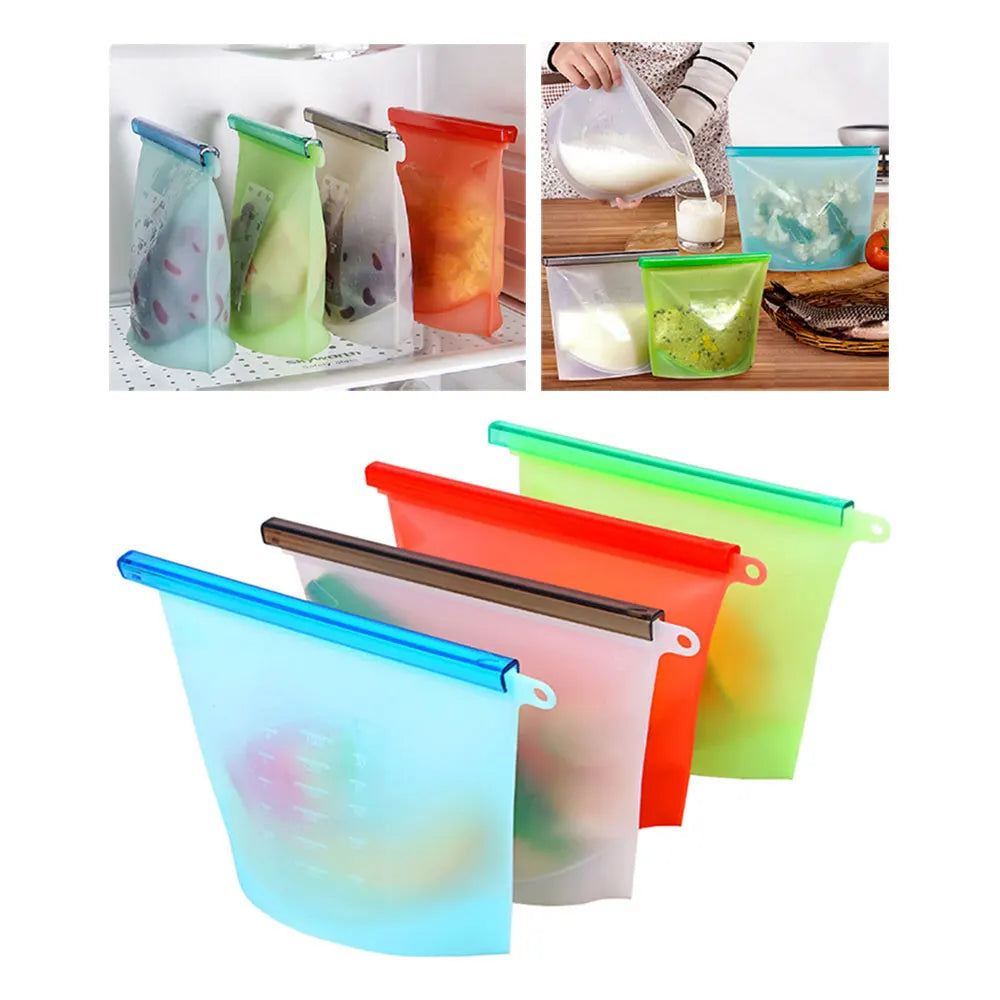 Silicone Bags Reusable Silicone Food Bag Airtight Seal Food Preservation Bag Food Grade for Vegetable, Liquid, Snack, Meat
