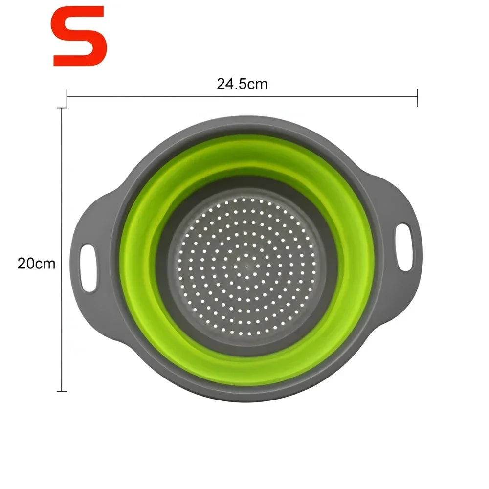 Round Collapsible Colander Silicone Kitchen Fruit Vegetable Washing Basket Strainer Foldable Drainer Kitchen Gadgets Tools
