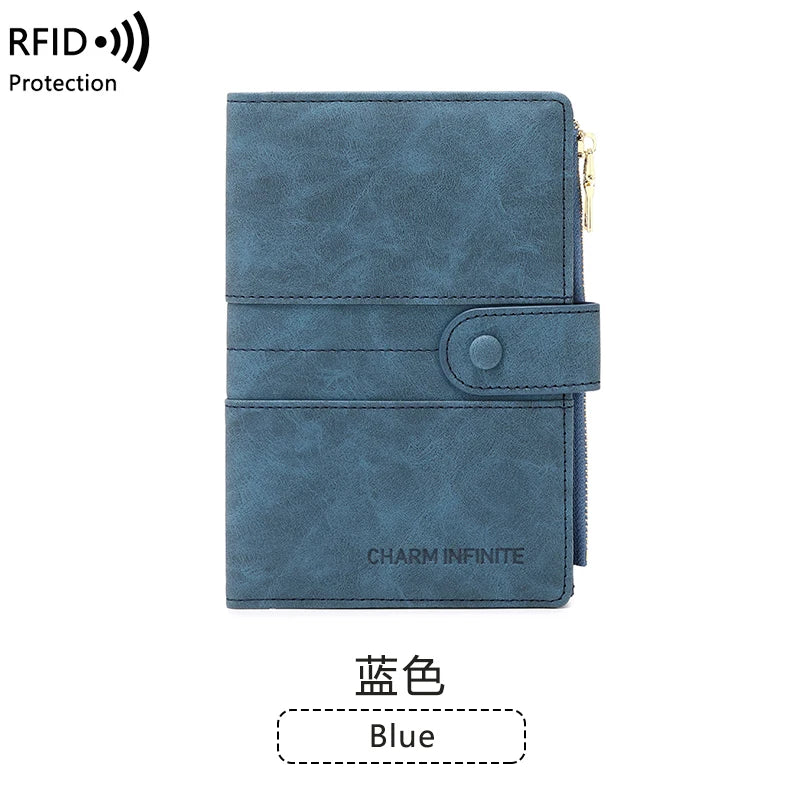 RFID Blocking Passport Bag, PU Solid Color, Zipper Buckle Wallet, Ticket Card Holder, Multi-functional Travel Passport Holder