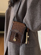 Cell Phone Crossbody Bag for Women Leopard Print PU Leather Purse with Charms Fashion Mini Shoulder Bag for Daily Shopping