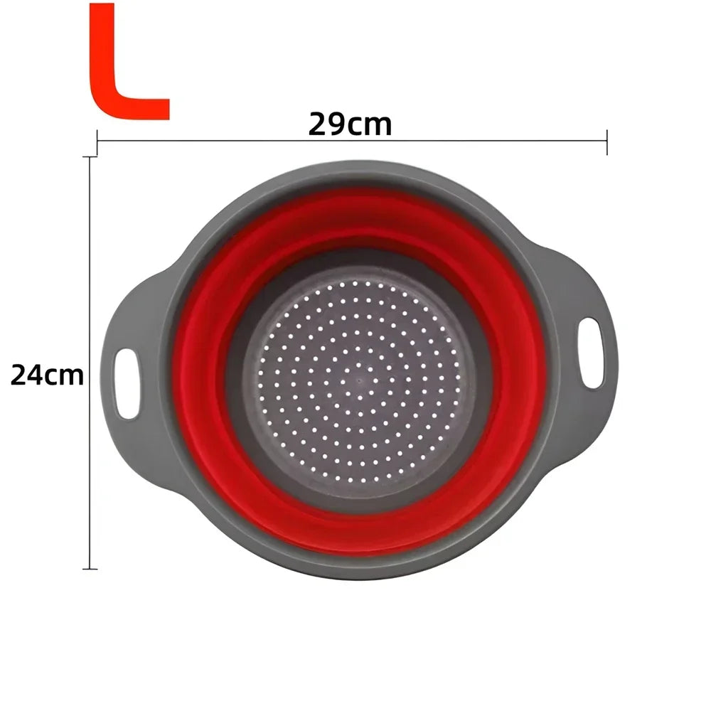 Round Collapsible Colander Silicone Kitchen Fruit Vegetable Washing Basket Strainer Foldable Drainer Kitchen Gadgets Tools