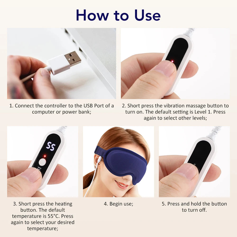 USB Eye Massager Heated Eye Shade Relieve Eye Fatiuge Remove Dark Circles Hot Eye Cover for Night Sleep Travel Office Eye Mask