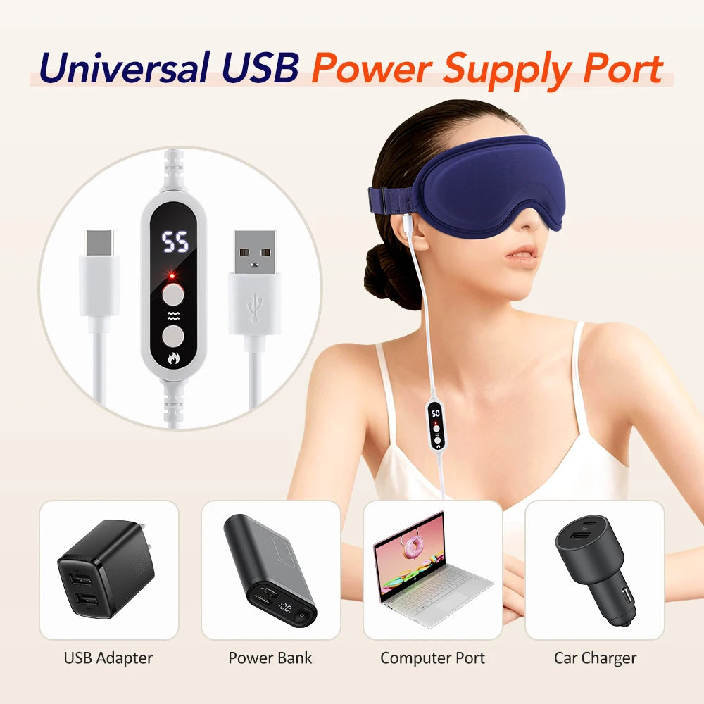 USB Eye Massager Heated Eye Shade Relieve Eye Fatiuge Remove Dark Circles Hot Eye Cover for Night Sleep Travel Office Eye Mask