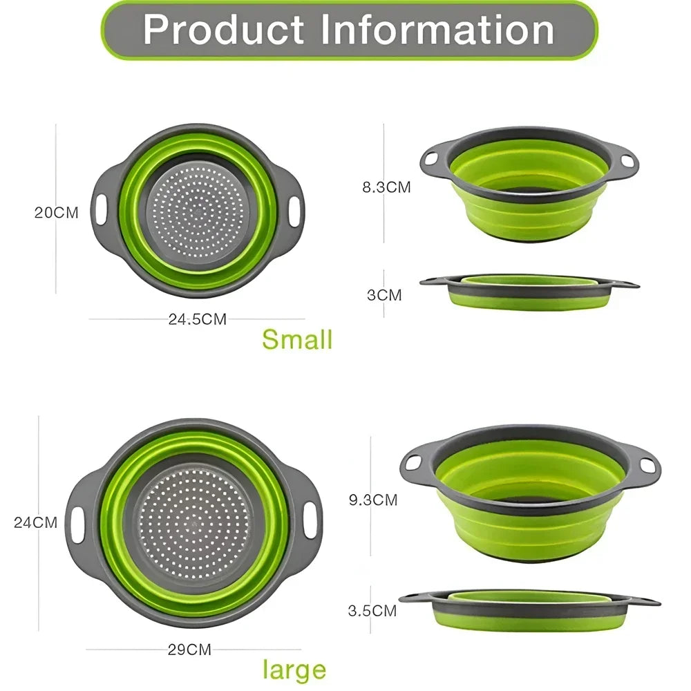 Round Collapsible Colander Silicone Kitchen Fruit Vegetable Washing Basket Strainer Foldable Drainer Kitchen Gadgets Tools