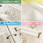 Travel Jewelry Organizer Case,Jewelry Bags Jewelry Storage Book Binder with Clear Zipper Velvet Pouch for Traveling,Earrings