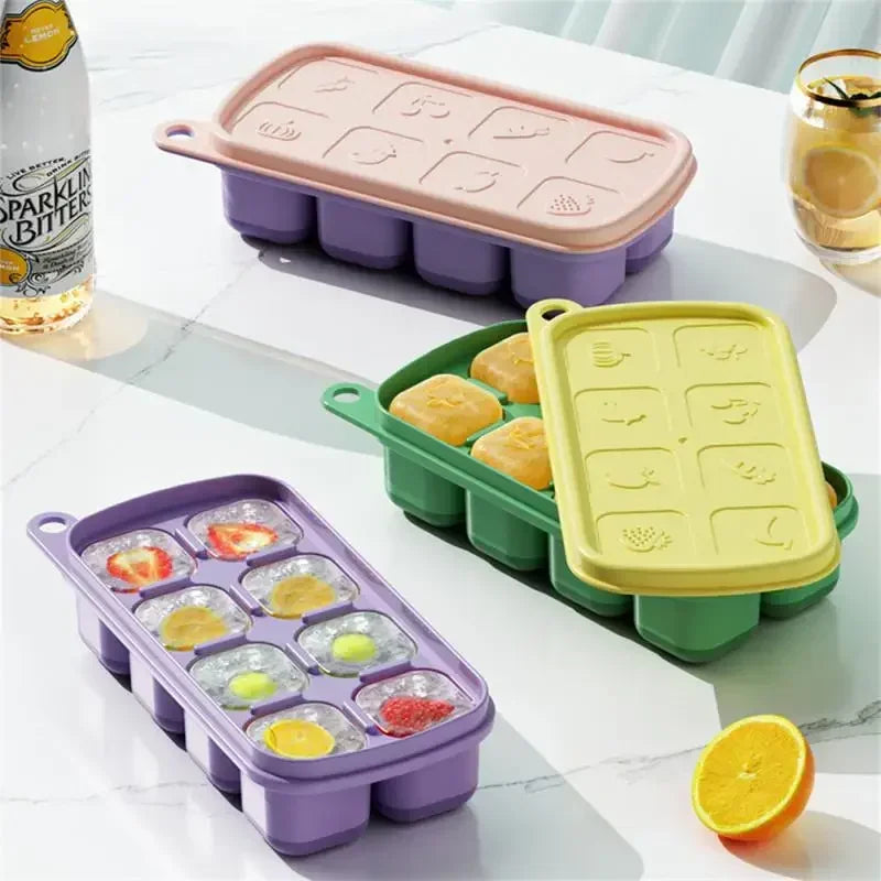 "Eco-Friendly Silicone Ice Cube Trays Food Grade BPA-Free Freezer Molds with Lids Reusable Leakproof Storage, Baby Food"