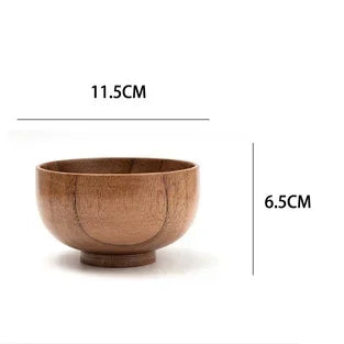 1 Pcs High Quality Eco-friendly Solid Round Wooden Bowl Polished Multi-Functional for Salad Fruits Soup Rice Kitchen Utensil