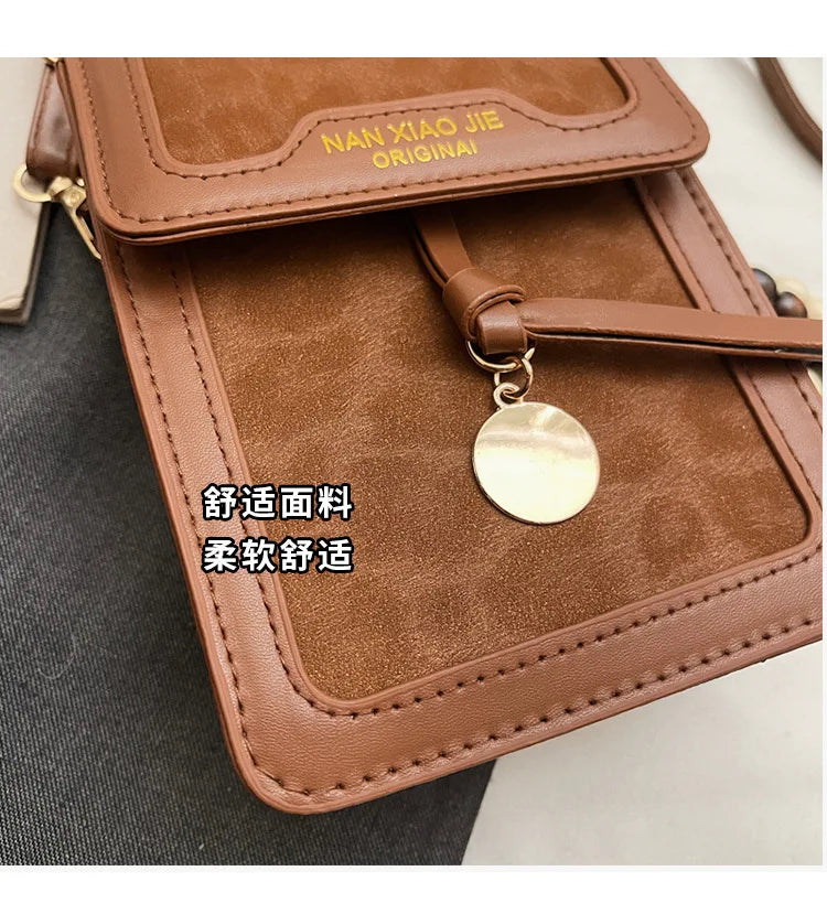 Cell Phone Crossbody Bag for Women Leopard Print PU Leather Purse with Charms Fashion Mini Shoulder Bag for Daily Shopping