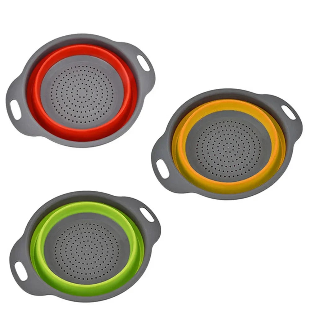 Round Collapsible Colander Silicone Kitchen Fruit Vegetable Washing Basket Strainer Foldable Drainer Kitchen Gadgets Tools
