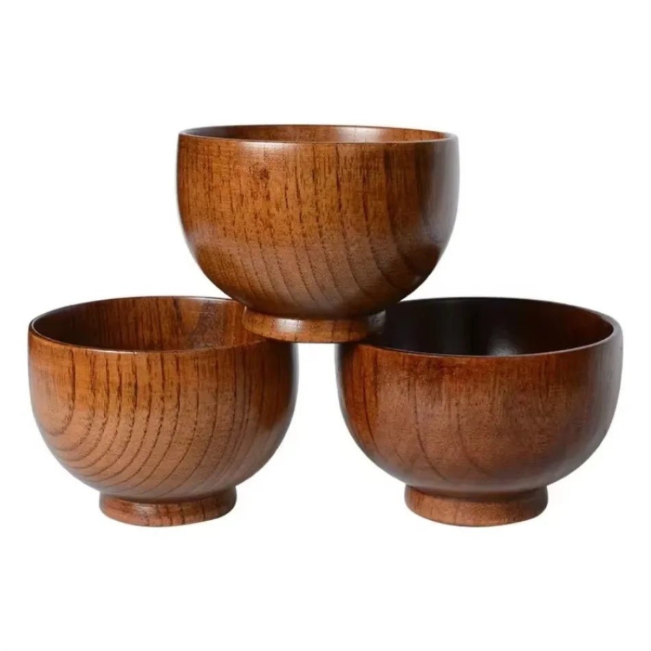 1 Pcs High Quality Eco-friendly Solid Round Wooden Bowl Polished Multi-Functional for Salad Fruits Soup Rice Kitchen Utensil