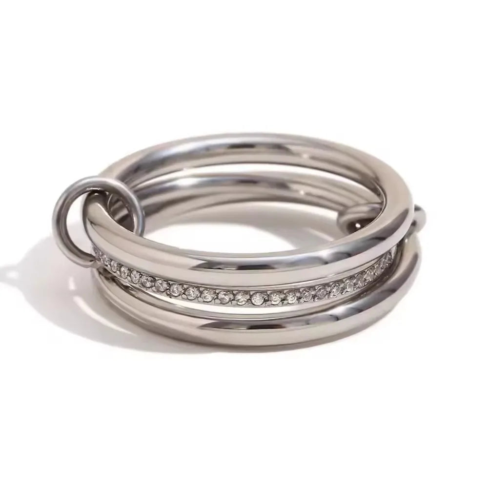 Stackable Rings for Women Statement Mixed Metals Multi Ring Stack Cubic Zirconia Connected Bands Stacking Jewelry