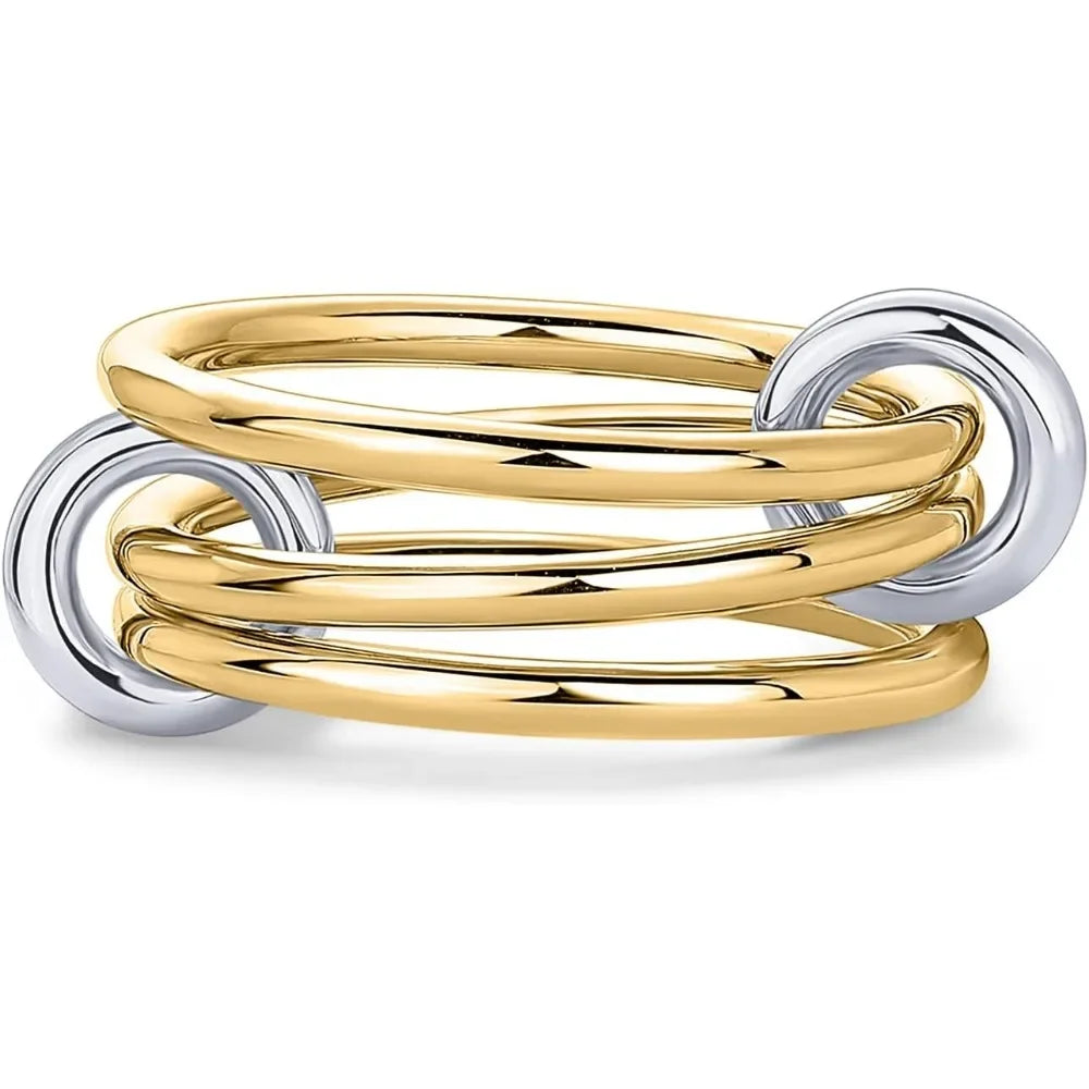Stackable Rings for Women Statement Mixed Metals Multi Ring Stack Cubic Zirconia Connected Bands Stacking Jewelry