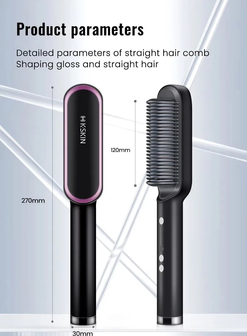 2in1 Hair Styler Straightening  Hot Comb Fast Heated Ceramic Negative Ion Curler Straightener Brush Anti-Scalding Styling Tools