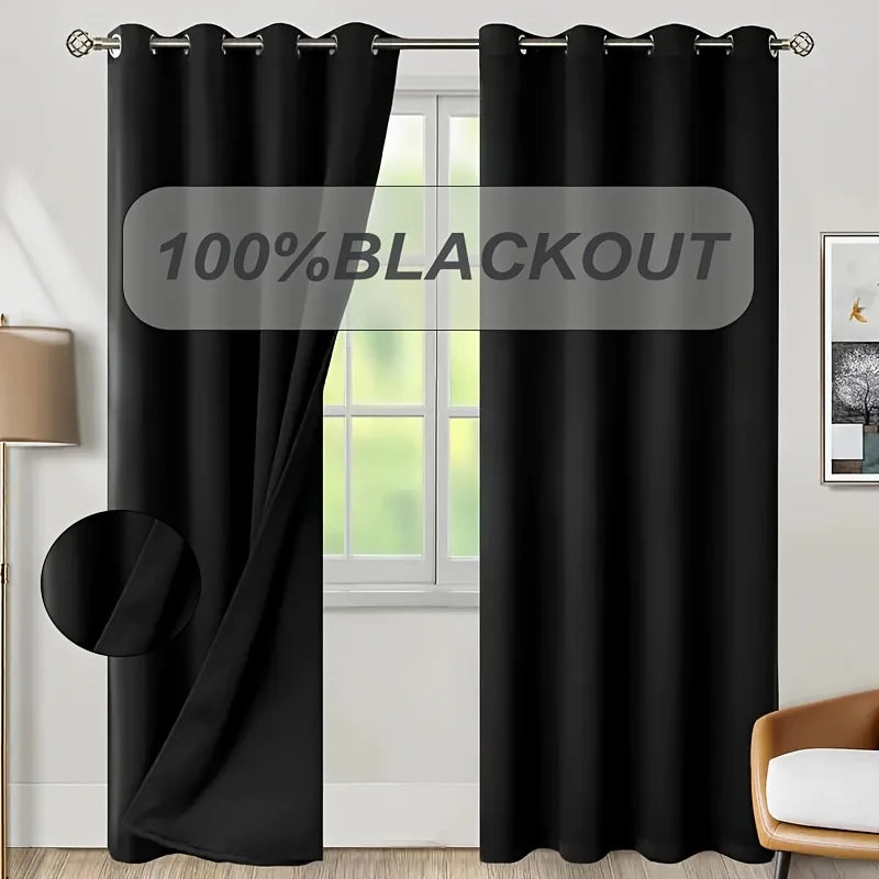 1pc Modern Multi-Color 100% Blackout Curtain Black Lined Thermal Insulated Window Drapes for Living Room Home Office