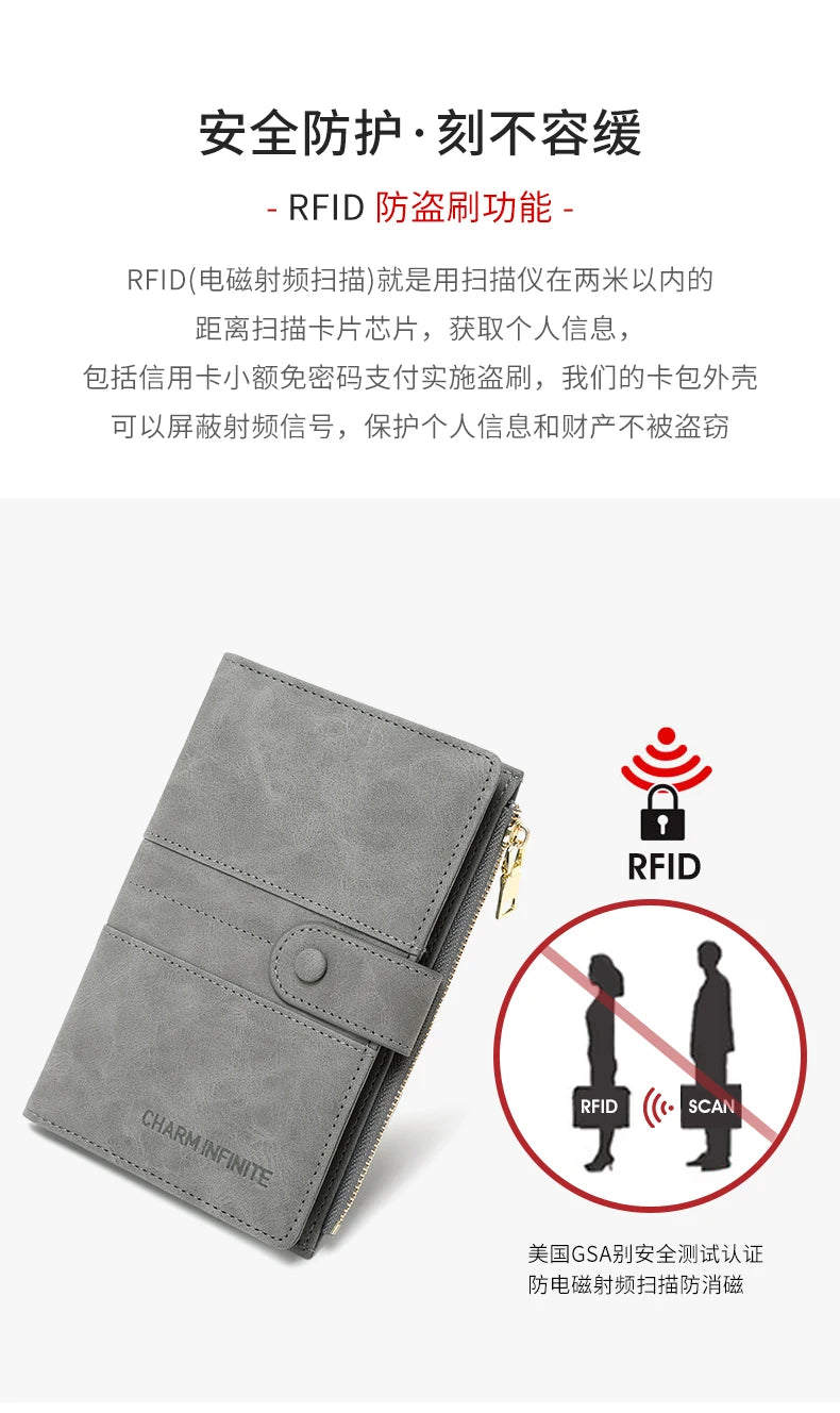RFID Blocking Passport Bag, PU Solid Color, Zipper Buckle Wallet, Ticket Card Holder, Multi-functional Travel Passport Holder