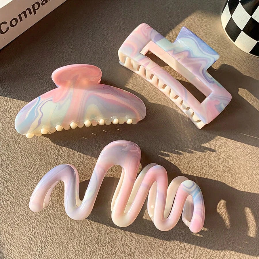 3Pcs/1Pc Candy Color Claw Clip - Extra Hold Hair Clamp For Thick Hair,Summer Cute Crinkle Clip For Girls, Sweet Hair Accessories