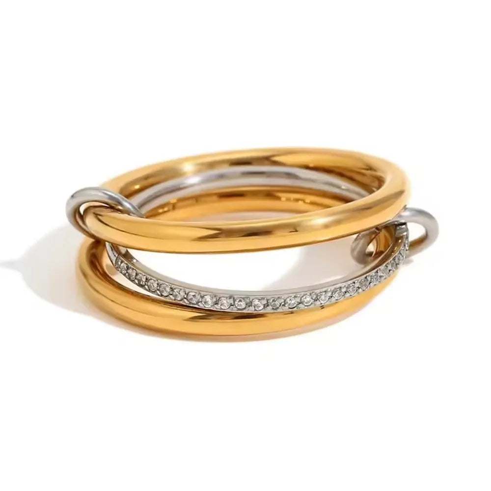 Stackable Rings for Women Statement Mixed Metals Multi Ring Stack Cubic Zirconia Connected Bands Stacking Jewelry