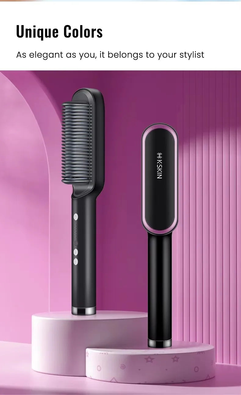 2in1 Hair Styler Straightening  Hot Comb Fast Heated Ceramic Negative Ion Curler Straightener Brush Anti-Scalding Styling Tools