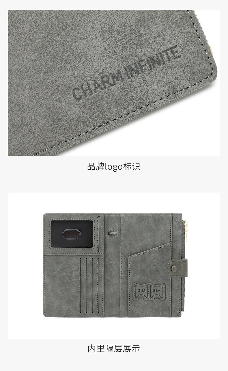 RFID Blocking Passport Bag, PU Solid Color, Zipper Buckle Wallet, Ticket Card Holder, Multi-functional Travel Passport Holder