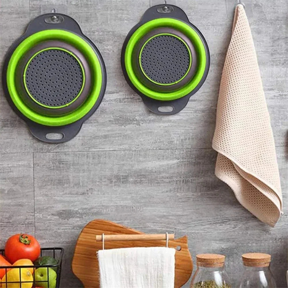 Round Collapsible Colander Silicone Kitchen Fruit Vegetable Washing Basket Strainer Foldable Drainer Kitchen Gadgets Tools