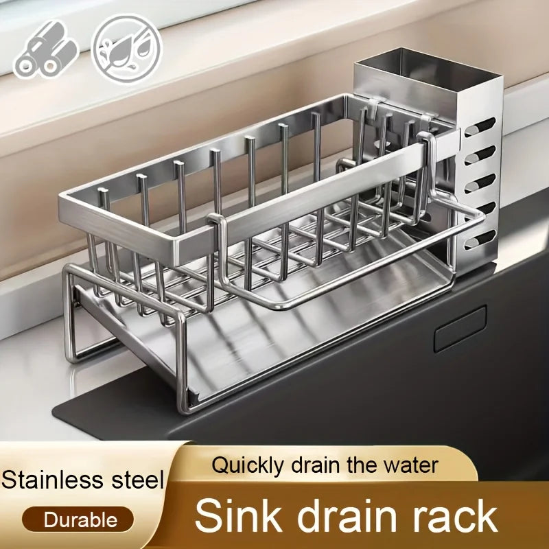 Sink Cleaning Tools Storage Rack Kitchen Multifunctional Stainless Steel Drain Rack for Sponge Cleanser Organizer Rag Hanger
