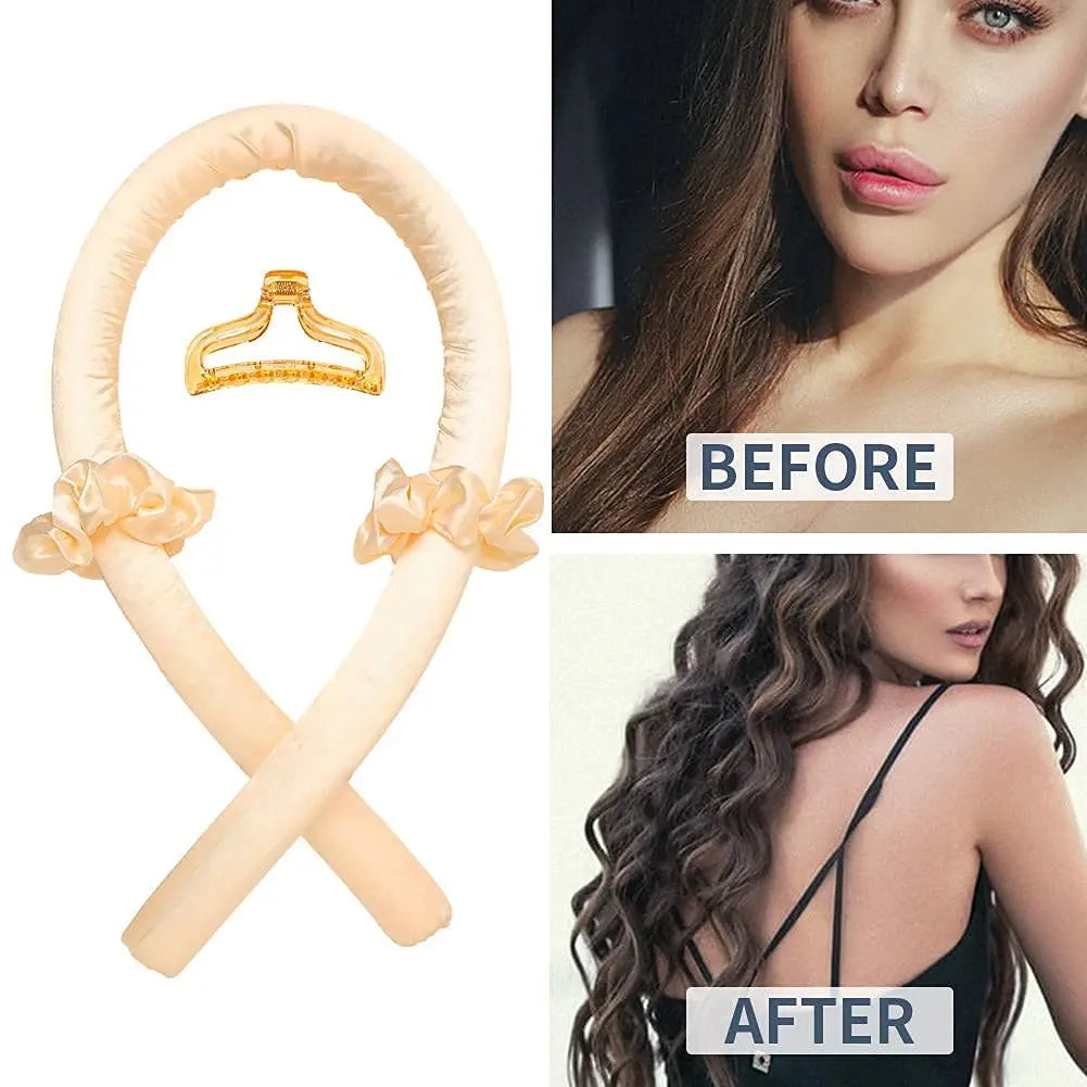 Heatless Curling Rod Headband No Heat Silk Ribbon Hair Roller Curls with Hair Claw Clip Lazy Natural Soft Wave DIY Styling Tool