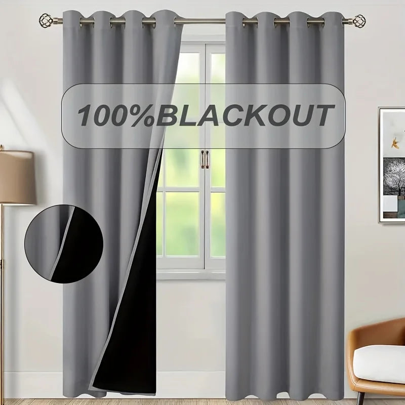 1pc Modern Multi-Color 100% Blackout Curtain Black Lined Thermal Insulated Window Drapes for Living Room Home Office