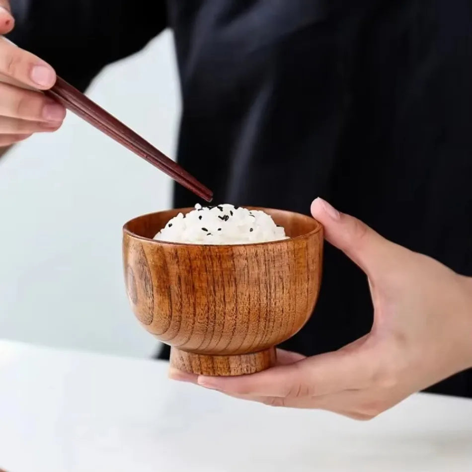 1 Pcs High Quality Eco-friendly Solid Round Wooden Bowl Polished Multi-Functional for Salad Fruits Soup Rice Kitchen Utensil