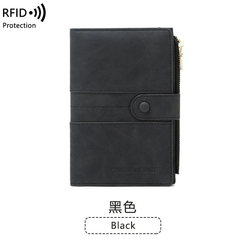 RFID Blocking Passport Bag, PU Solid Color, Zipper Buckle Wallet, Ticket Card Holder, Multi-functional Travel Passport Holder