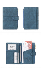 RFID Blocking Passport Bag, PU Solid Color, Zipper Buckle Wallet, Ticket Card Holder, Multi-functional Travel Passport Holder