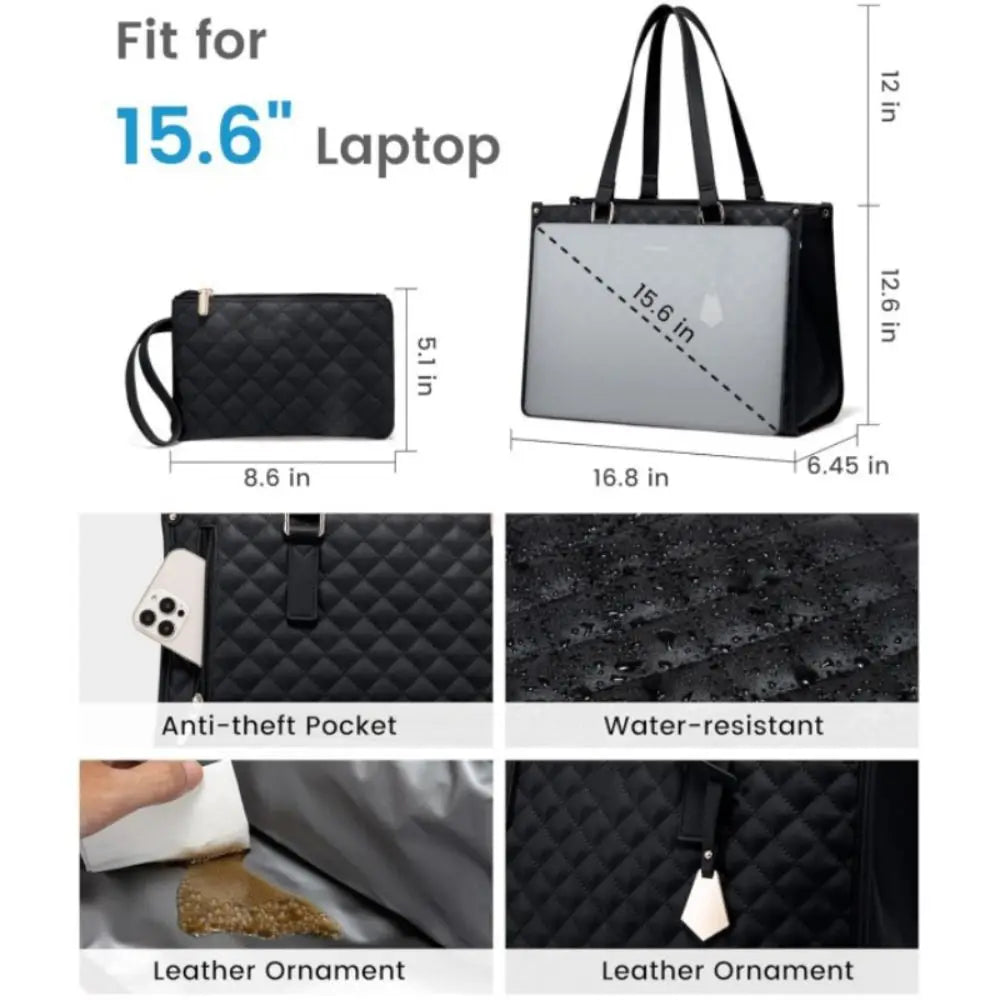 2 in 1 Lunch Tote Bag for Women Large Capacity Insulated 15.6 Inch Laptop Bag with Purse Lunch Compartment Computer Handbag