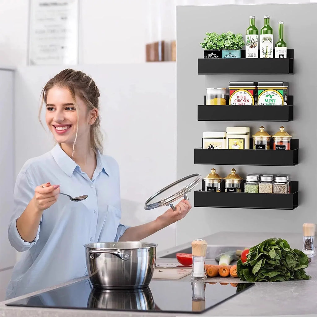 Magnetic Spice Rack for Refrigerator, Magnetic Shelf, Moveable Fridge Organizer with Hook Rack, Seasoning Organizer for Kitchen