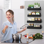 Magnetic Spice Rack for Refrigerator, Magnetic Shelf, Moveable Fridge Organizer with Hook Rack, Seasoning Organizer for Kitchen