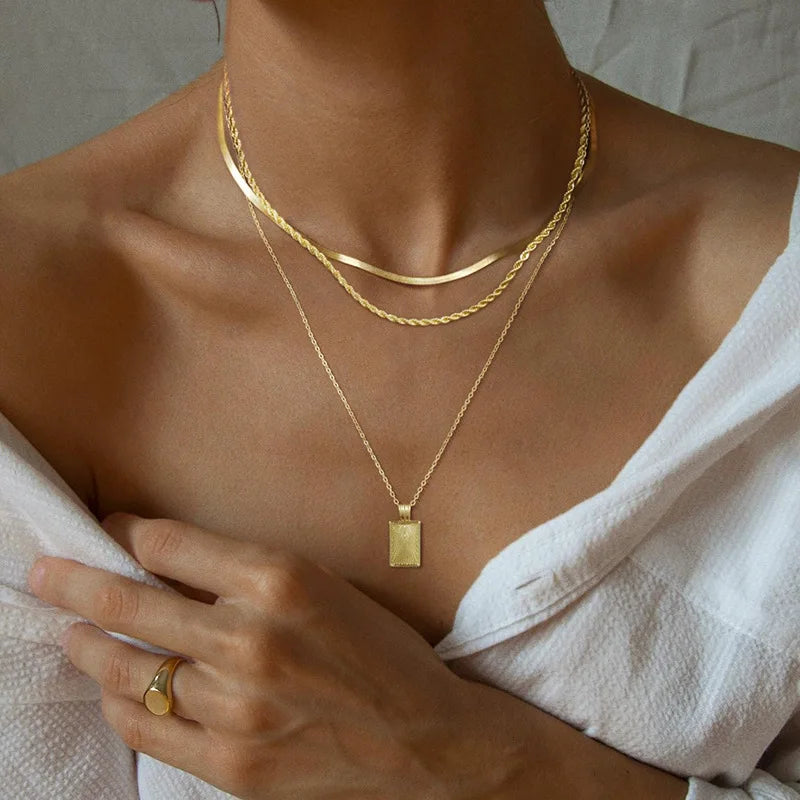 Layered Pedant Necklaces for Women Stackable 14K Real Gold Plated Silver Chain Necklace Layering Pendant Necklace Trendy Jewelry