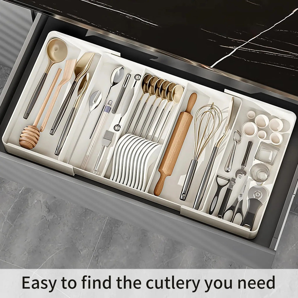 Drawer Organizer, Cutlery Tray for Kitchen Drawer, Expandable Utensil with Compartment, Spoons Forks Knives Cutlery Holder