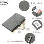 RFID Blocking Passport Bag, PU Solid Color, Zipper Buckle Wallet, Ticket Card Holder, Multi-functional Travel Passport Holder