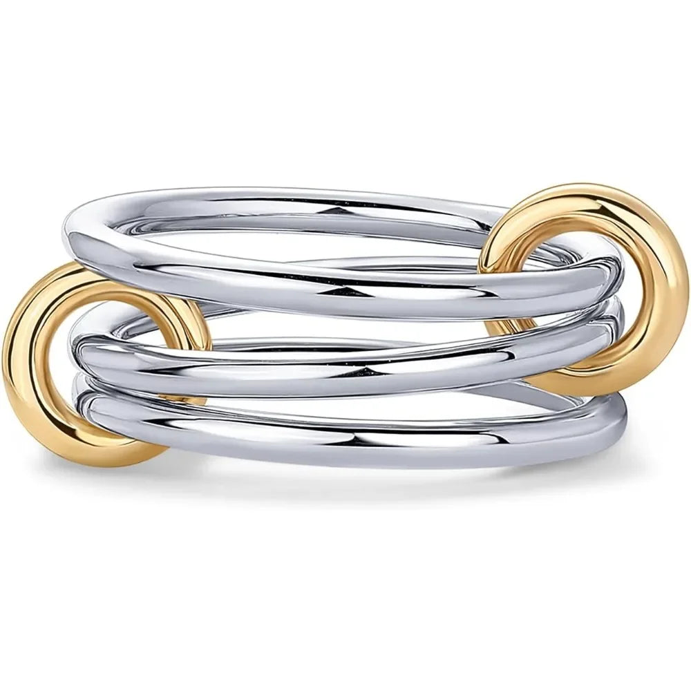 Stackable Rings for Women Statement Mixed Metals Multi Ring Stack Cubic Zirconia Connected Bands Stacking Jewelry