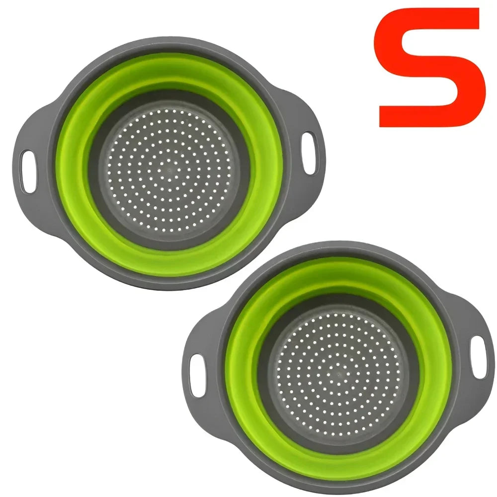 Round Collapsible Colander Silicone Kitchen Fruit Vegetable Washing Basket Strainer Foldable Drainer Kitchen Gadgets Tools