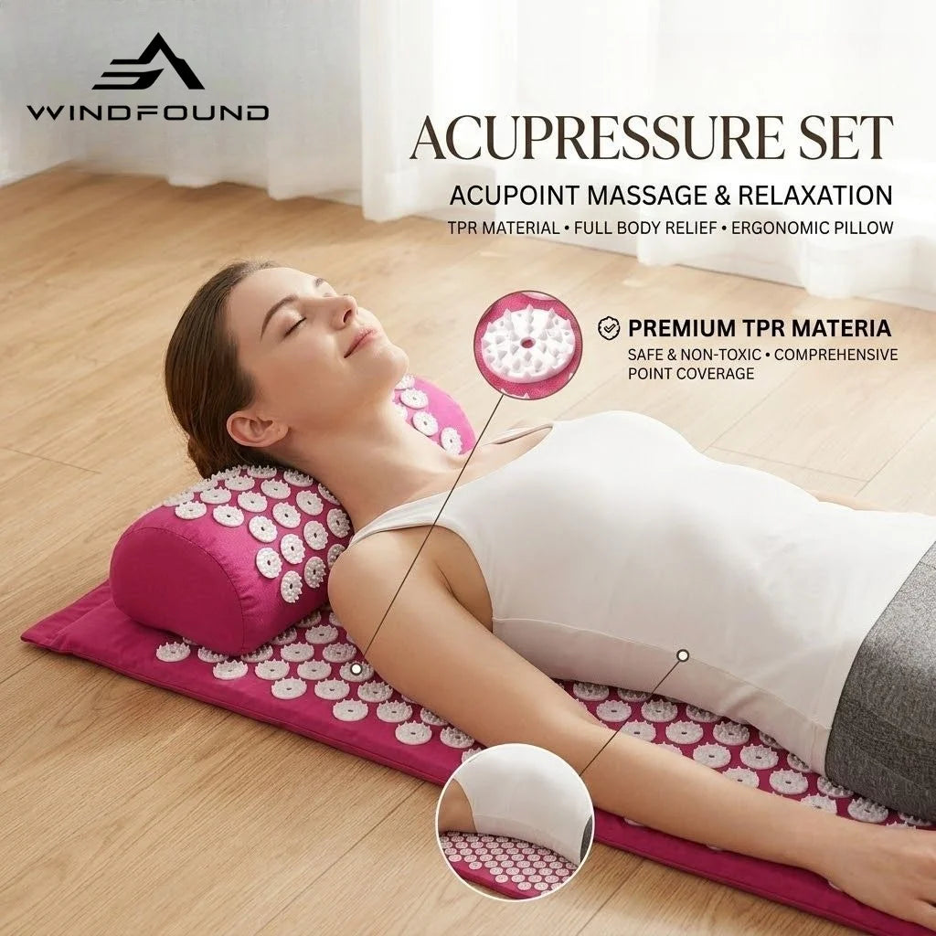 Acupressure Mat & Pillow Set Muscle Relaxation Back Neck Massager Cushion Kuznetsov Applicator Pad for Yoga Fitness Pain Relief